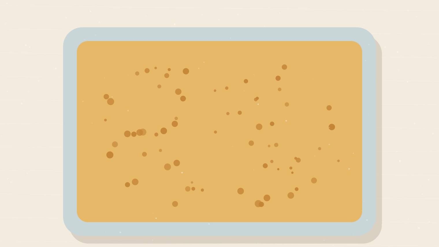 Illustrated rectangular baking dish of golden casserole seen from above