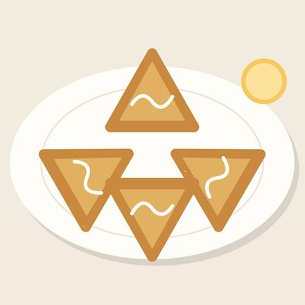 Illustrated triangular golden scones drizzled with white lemon glaze on a cream plate