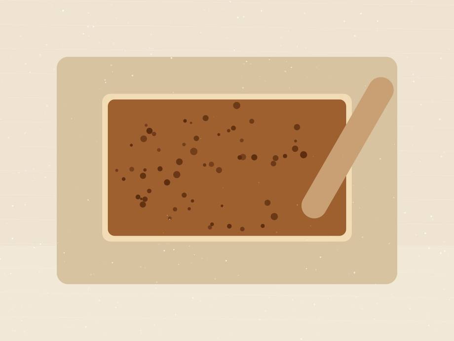 Illustrated rectangle of dough spread with butter and cinnamon sugar next to a rolling pin